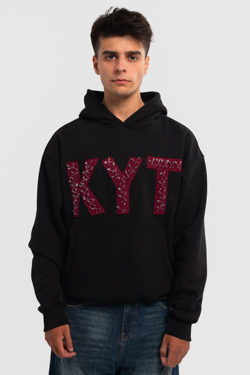 BLACK APPLIQUE UNISEX HOODIE