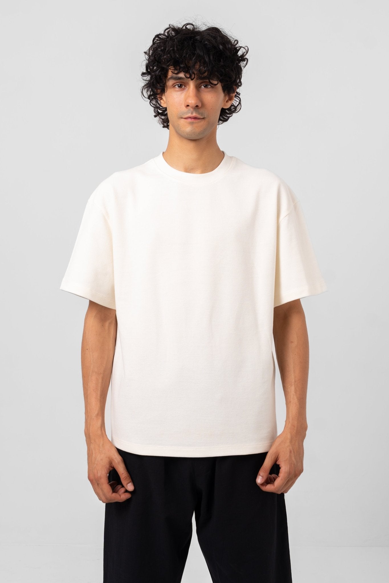UNISEX RELAXED FIT OFF - WHITE TEXTURED T - SHIRT - KYT Fashion