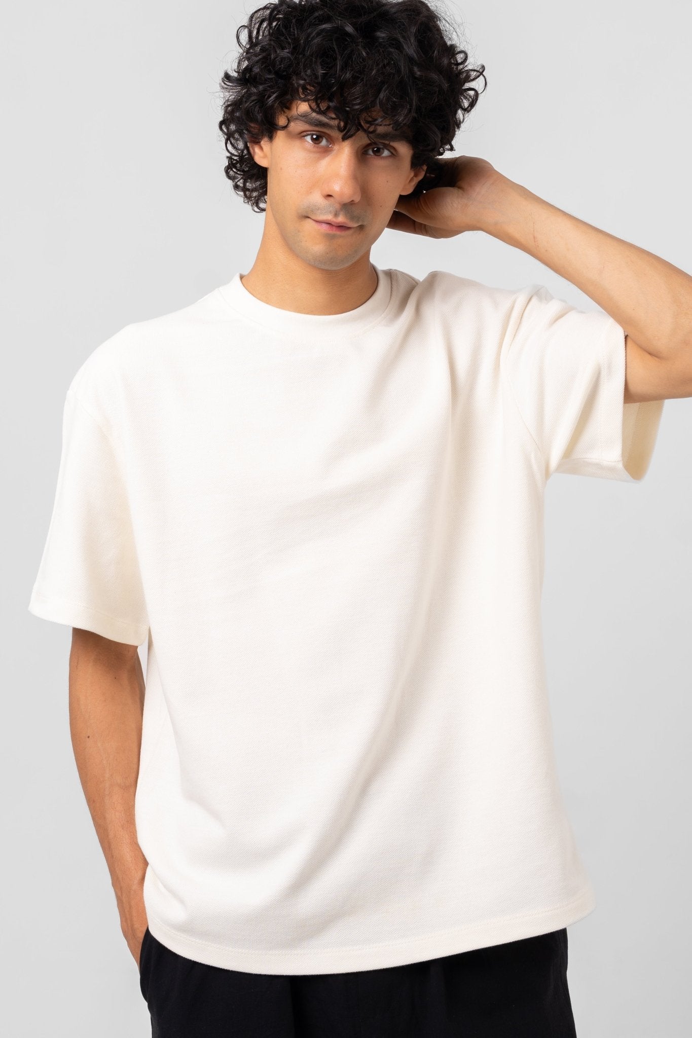 UNISEX RELAXED FIT OFF - WHITE TEXTURED T - SHIRT - KYT Fashion