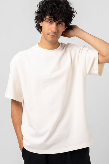 UNISEX RELAXED FIT OFF - WHITE TEXTURED T - SHIRT - KYT Fashion