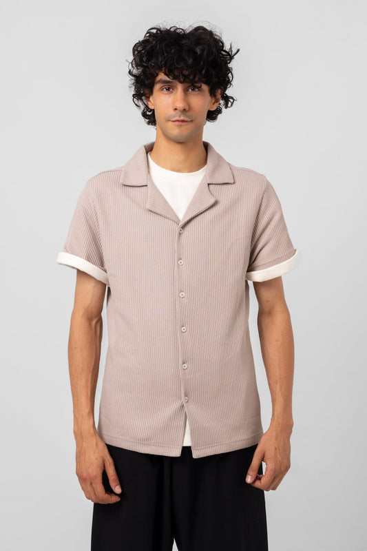 UNISEX WAFFLE CUBAN COLLAR SHIRT - SAND - KYT Fashion