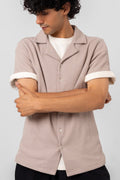 UNISEX WAFFLE CUBAN COLLAR SHIRT - SAND - KYT Fashion